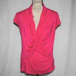 B'Leev Women's Pink Draped V Neck Crochet Back Top Size M